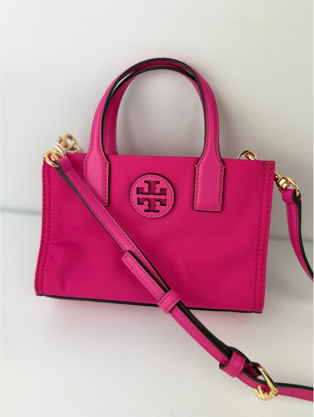 Tory Burch Ella Nylon Mini Tote Crossbody Bag Vibrant Hot Pink NEW